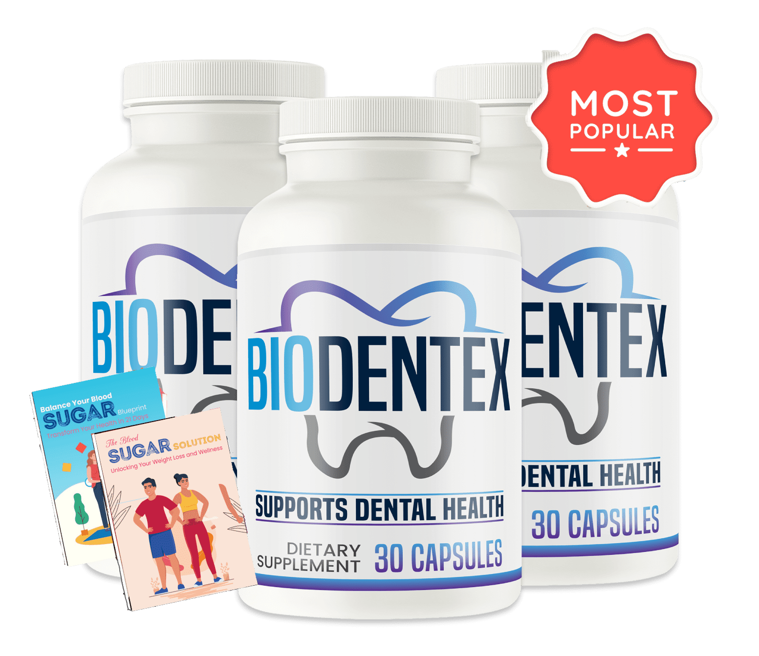 Biodentex three bottle package with bonus guides